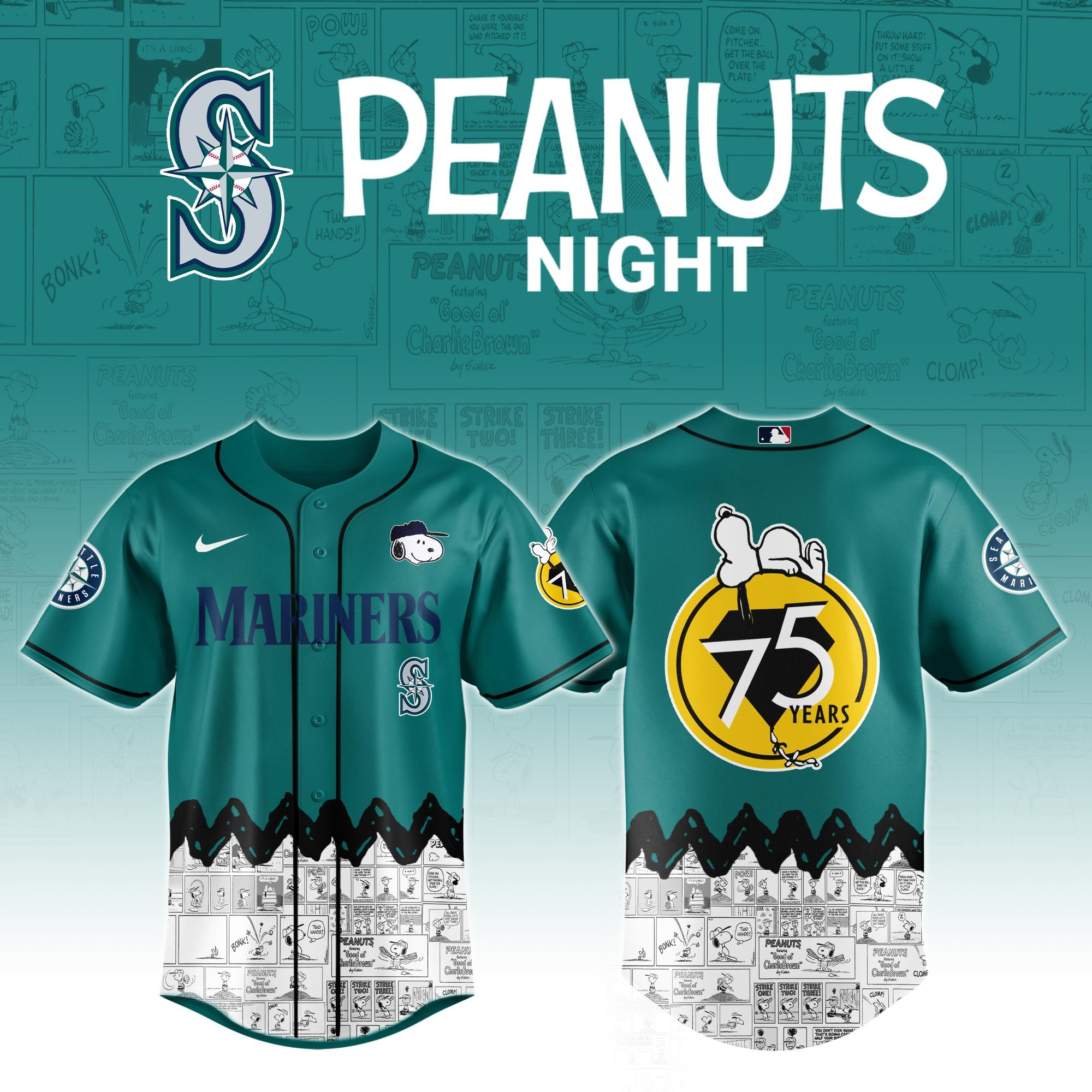 Seattle Mariners x Peanuts Night Jersey 2025 Best Gifts For Baseball Fans