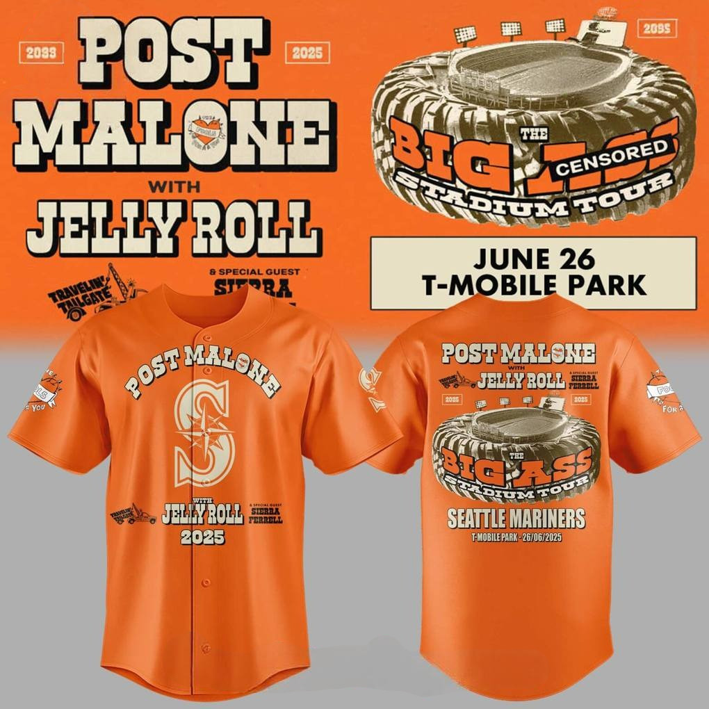 Seattle Mariners x Post Malone with Jelly Roll Big Ass Tour Special Baseball Jersey