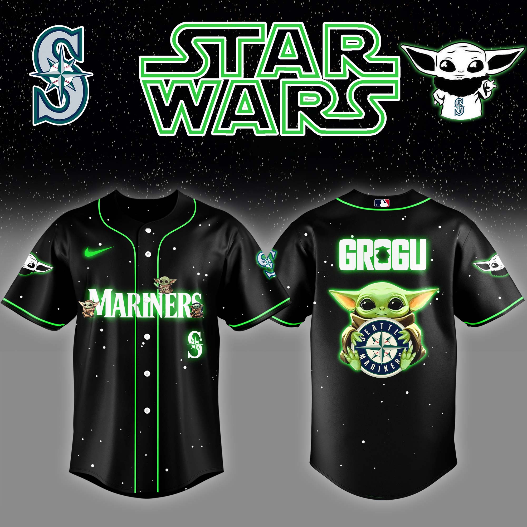 Seattle Mariners x Stars Wars Grogu Night Baseball Jersey Gifts For Baseball Fans