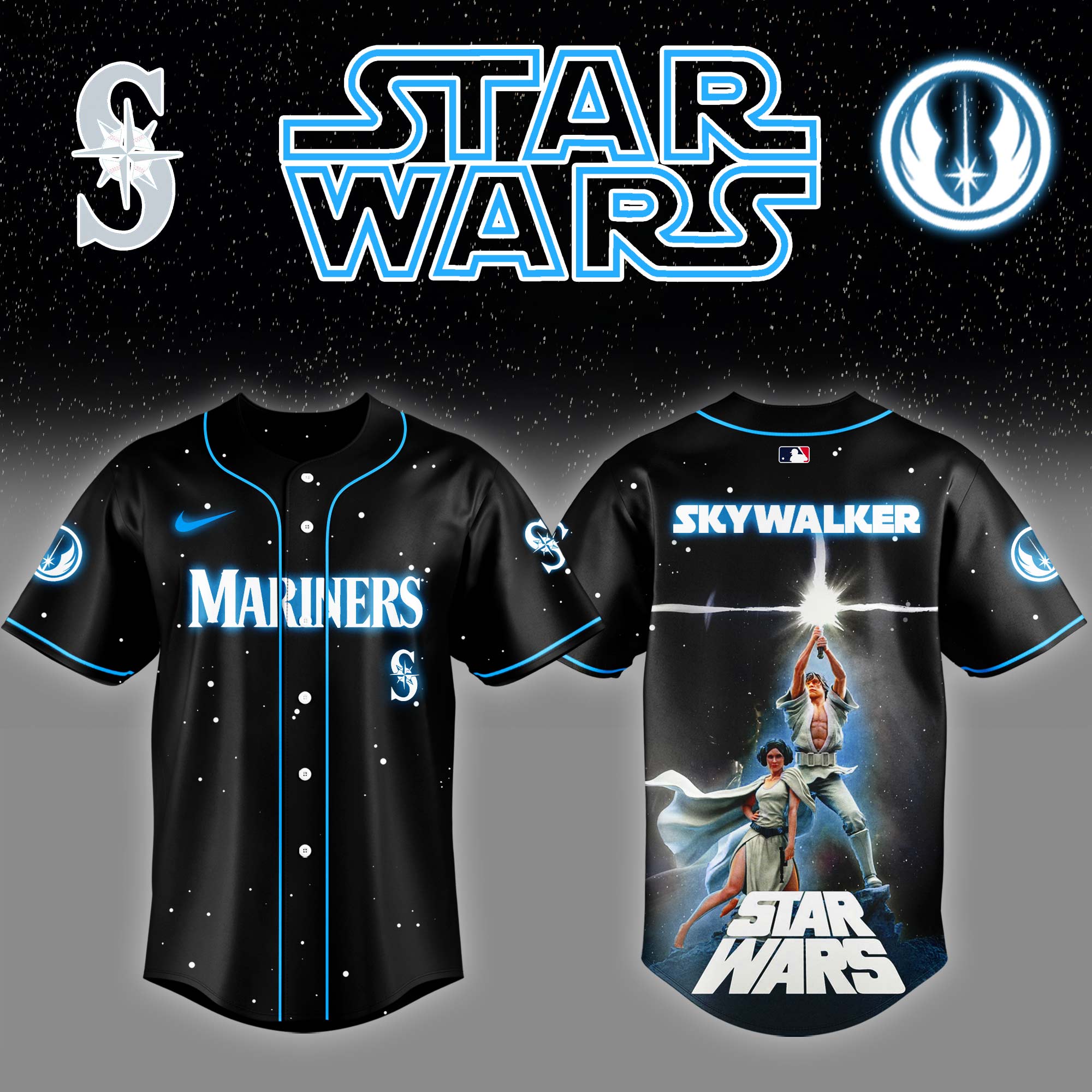 Seattle Mariners x Stars Wars Luke Skywalker Game Night Baseball Jersey Gift Ideas For Baseball Players