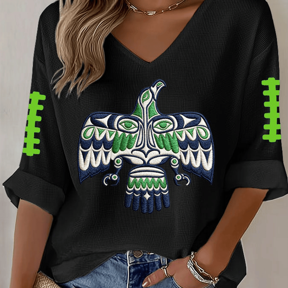 Seattle Seahawks 12s Strong V-Neck Long Sleeve Shirt Football Apparel Presents For Women