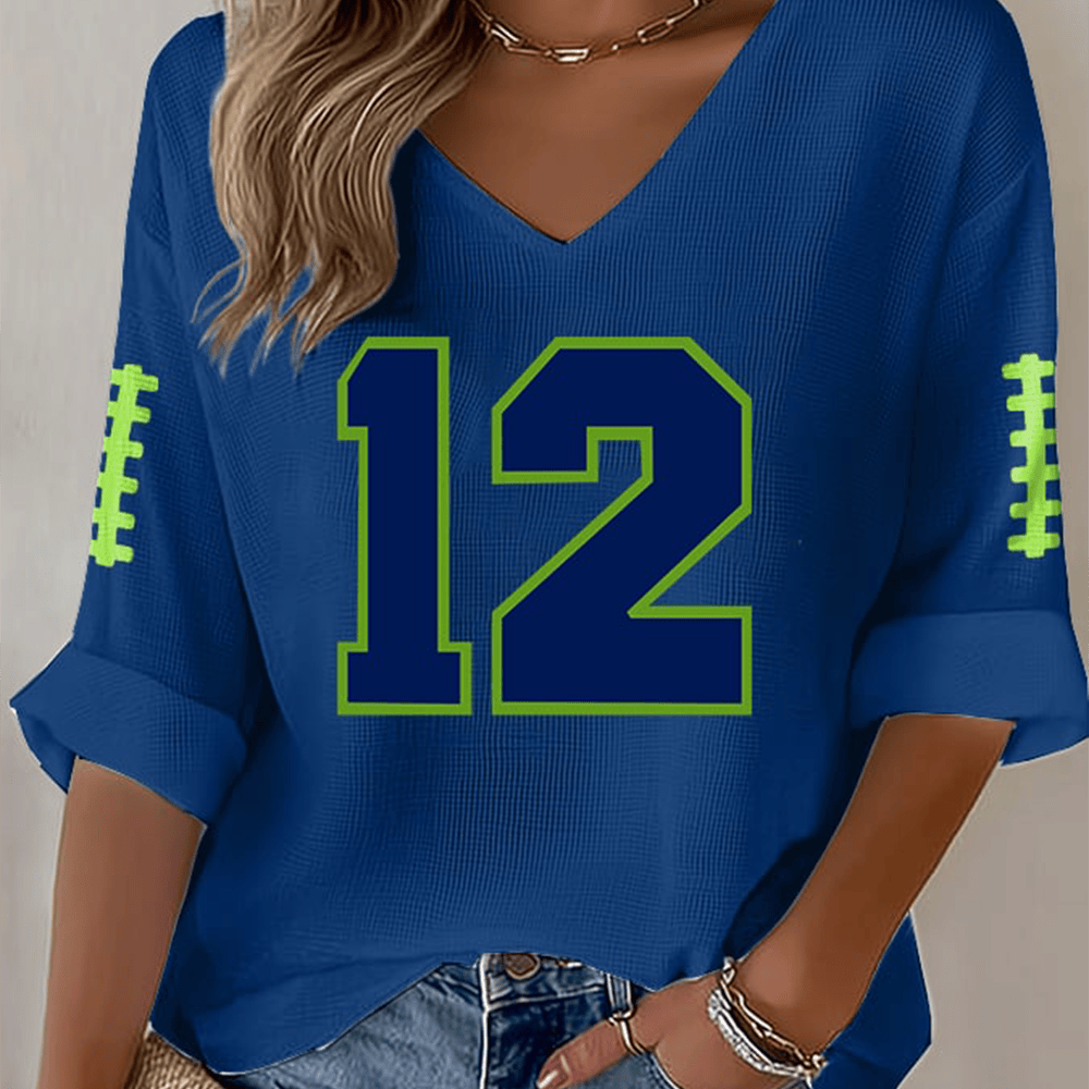 Seattle Seahawks Football 12 V-Neck Long Sleeve Shirt Football Apparel Gift For Girlfriend