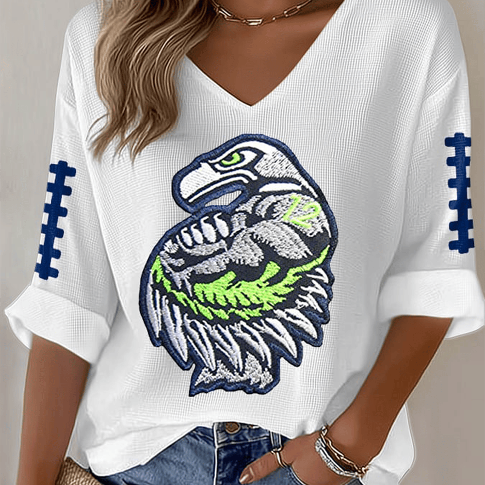 Seattle Seahawks Football V-Neck Long Sleeve Shirt Game Day Clothing Gifts For Women