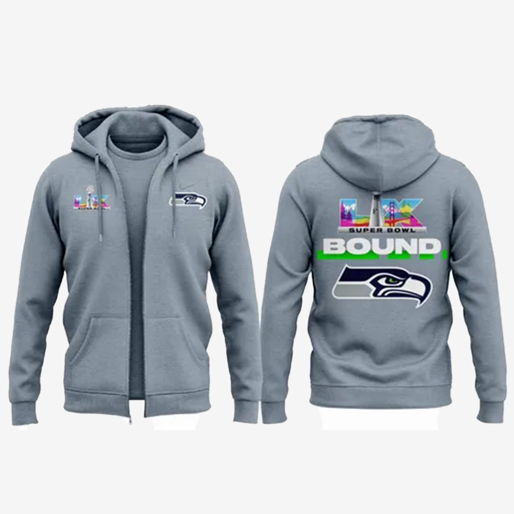 Seattle Seahawks Football Zip Hoodie Super Bowl LX Bound Seattle Seahawks Football Gear