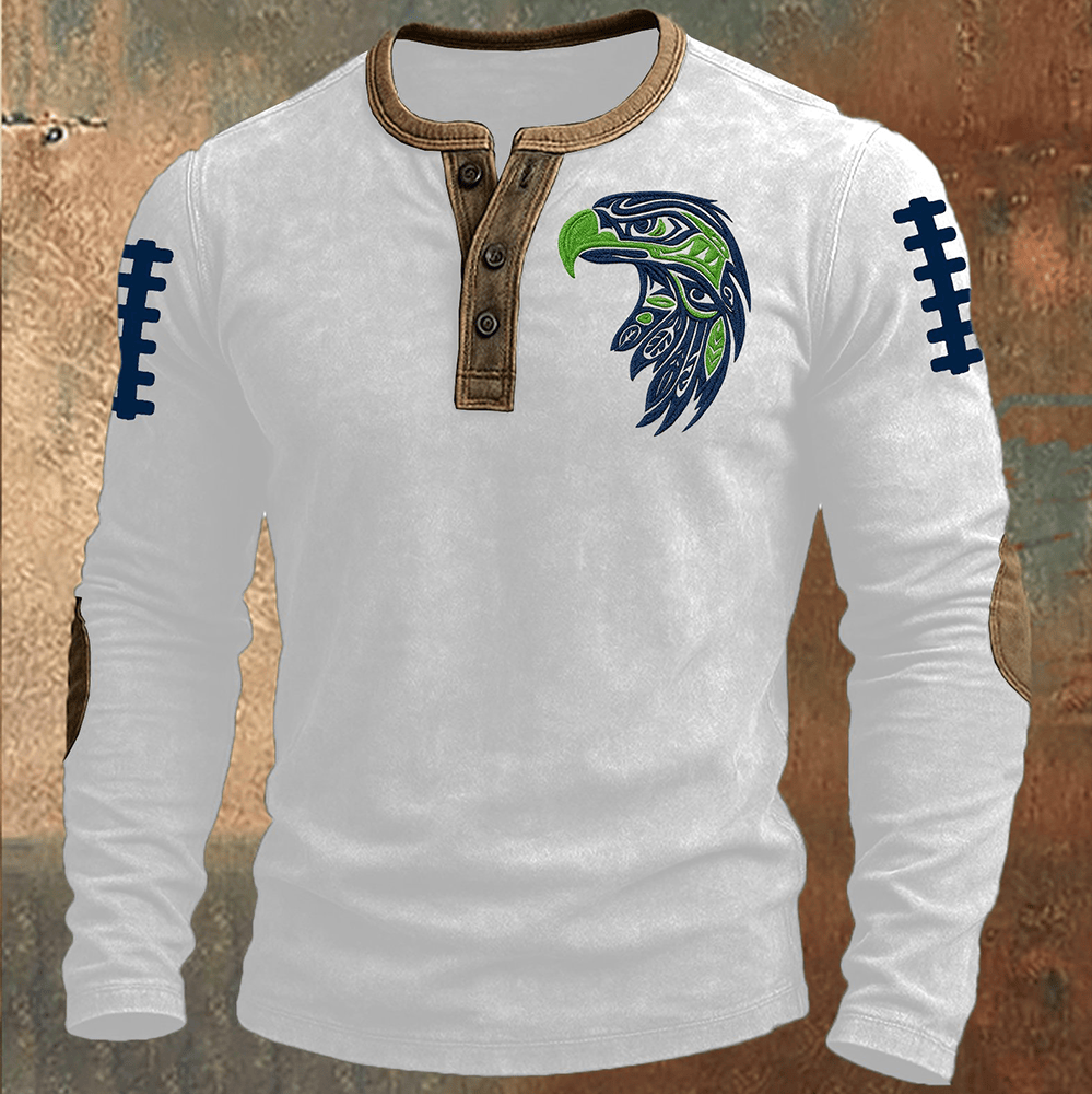Seattle Seahawks Hawk Mascot Button Long Sleeve Shirt Football Clothing Game Day Gift