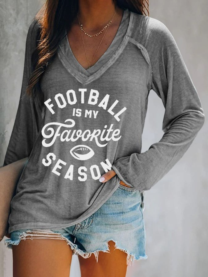 Seattle Seahawks Merch Football Is My Favourite Season V-Neck Long Sleeve Game Day Clothing