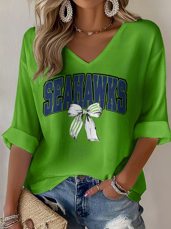 Seattle Seahawks Merch Football V-Neck Long Sleeve Shirt Game Day Football Apparel