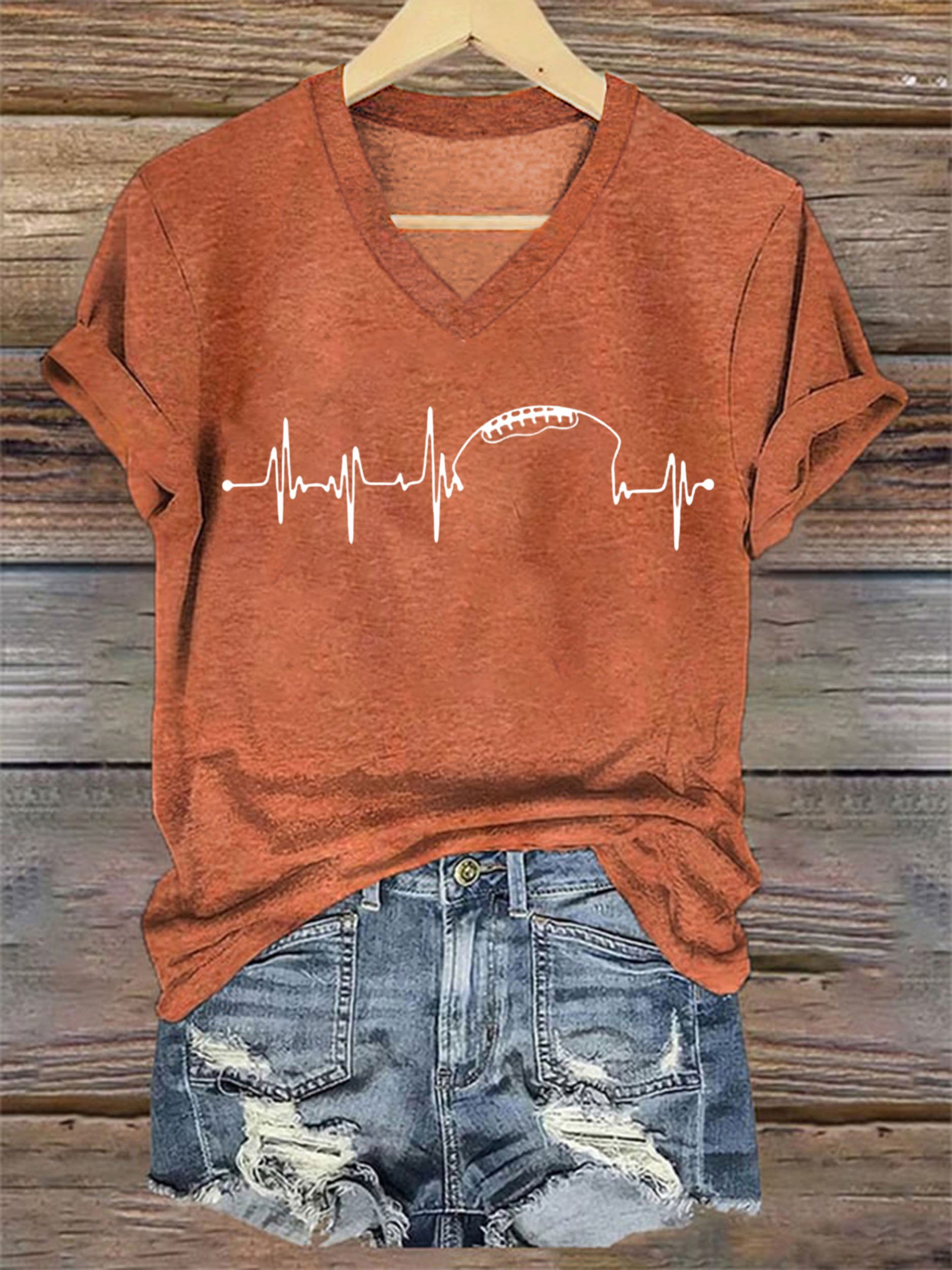 Seattle Seahawks Merch Heartbeat V-Neck Shirt Game Day Clothing Football Gifts For Her