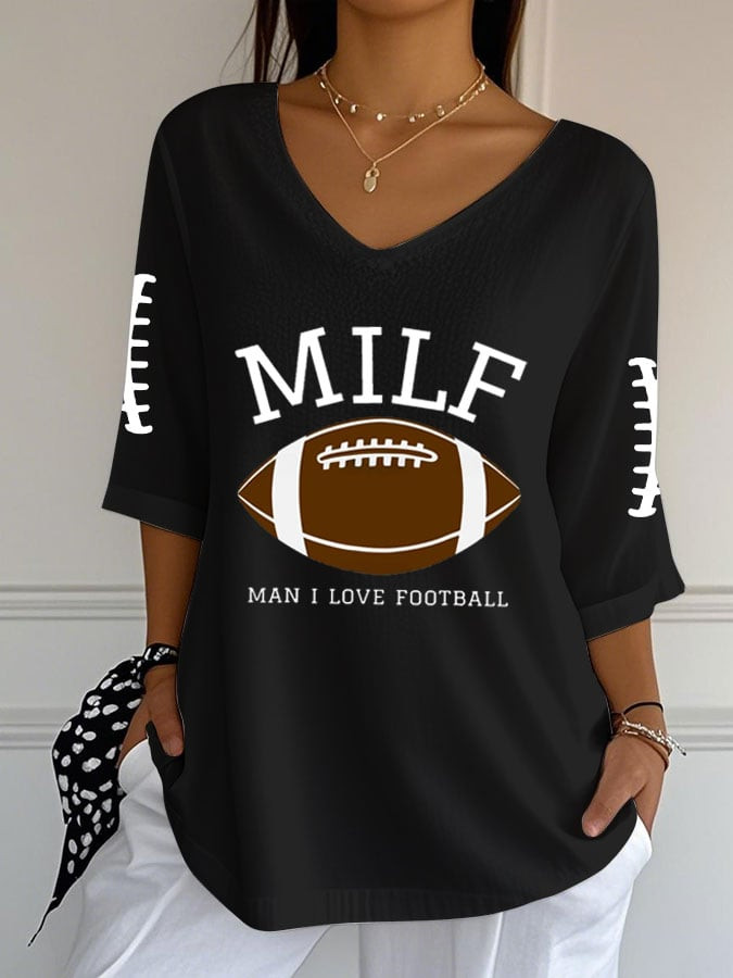 Seattle Seahawks Merch MILF V-Neck Long Sleeve Shirt Game Day Apparel Cool Gifts For Her
