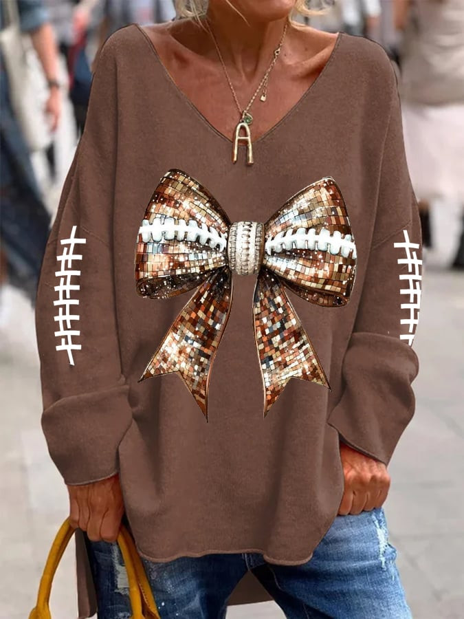 Seattle Seahawks Merch Ribbon Pattern V-Neck Long Sleeve Shirt Football Clothing Gifts