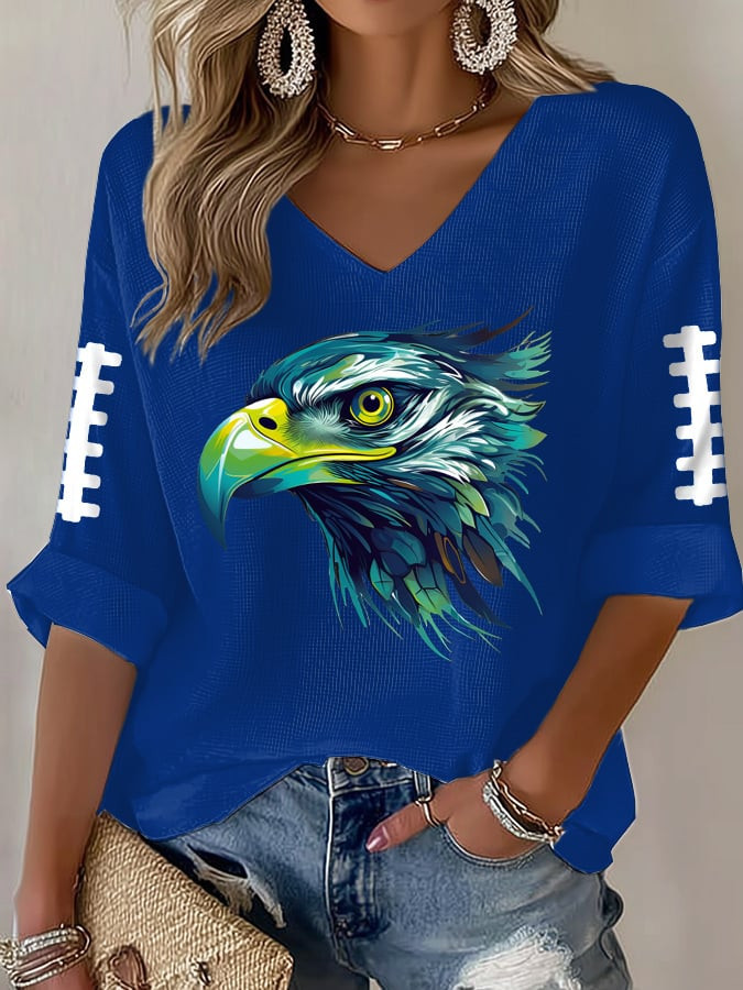 Seattle Seahawks Merchandise Seahawk Mascot V-Neck Long Sleeve Shirt Game Day Apparel Gifts
