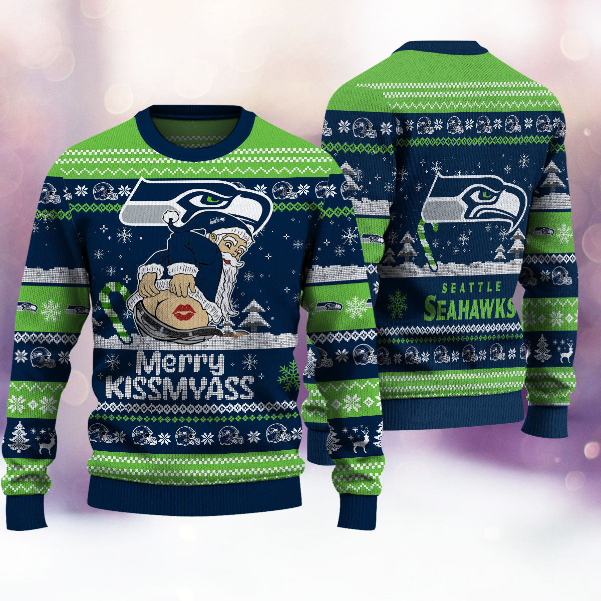Seattle Seahawks Merry Kissmyass Ugly Christmas Sweater Funny Xmas Holiday Fan Merch Gifts