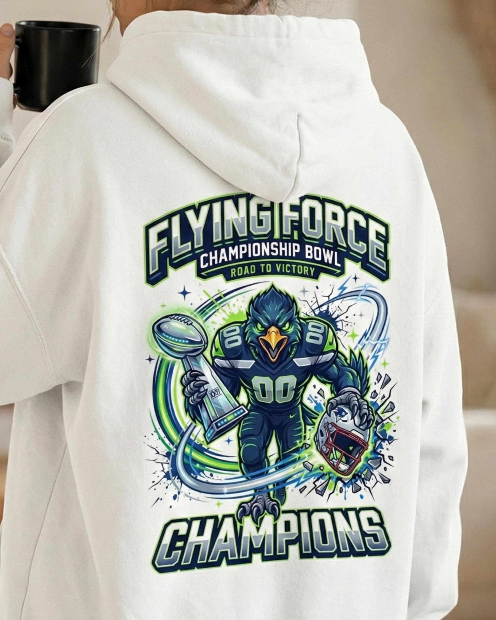 Seattle Seahawks Superbowl Champion Hoodie Flying Force Championship Bowl Hooded Sweatshirt