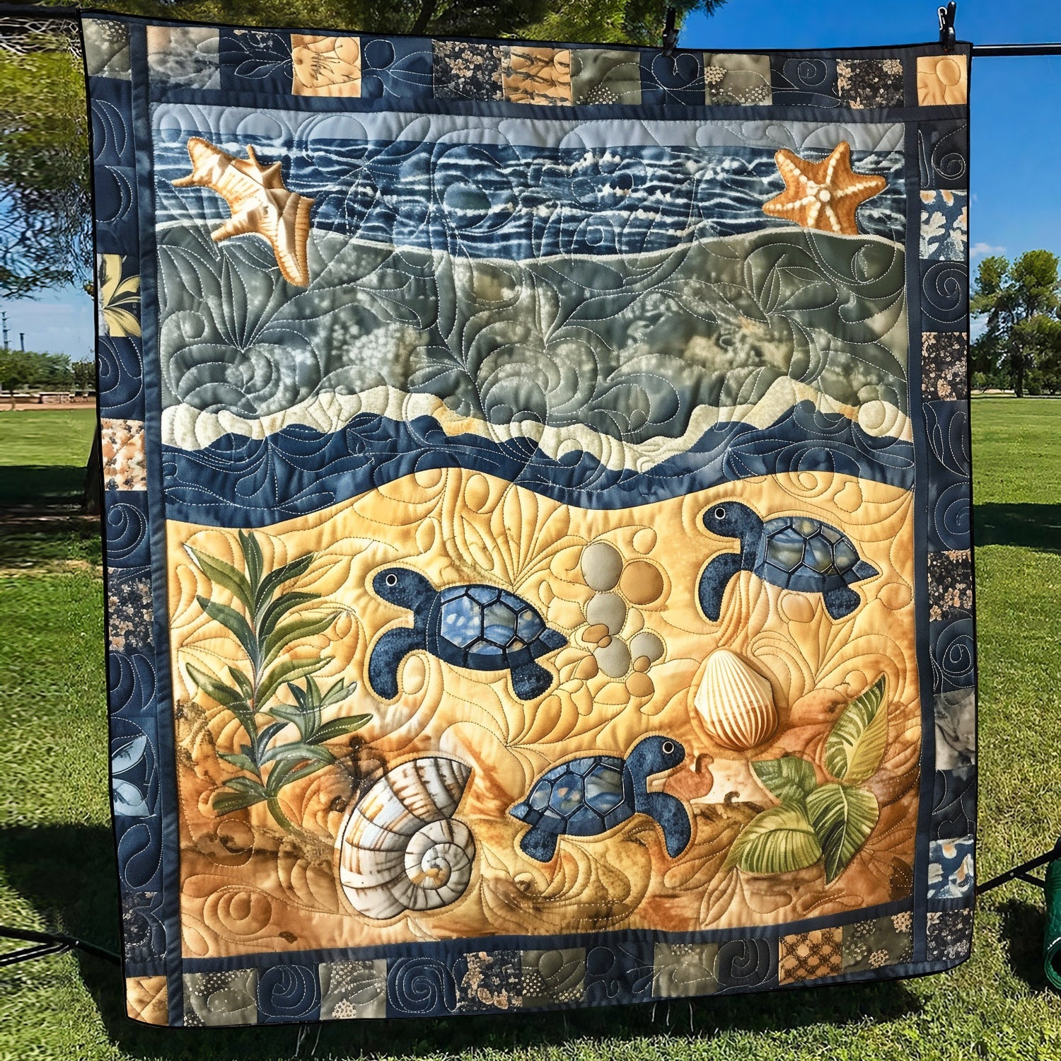 Seaward Hatchlings Quilted Blanket Sea Turtle Gifts For Her