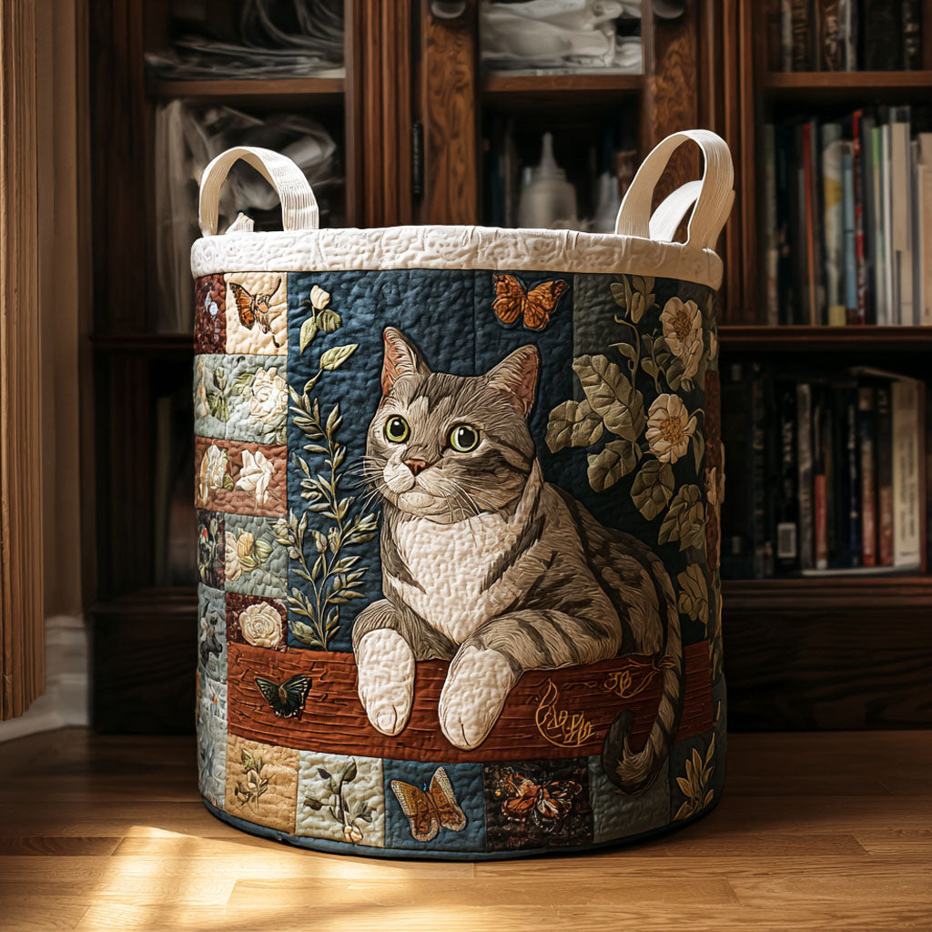 Secret Garden Cat Quilted Laundry Basket Practical Home Storage Gift with Quilted Design
