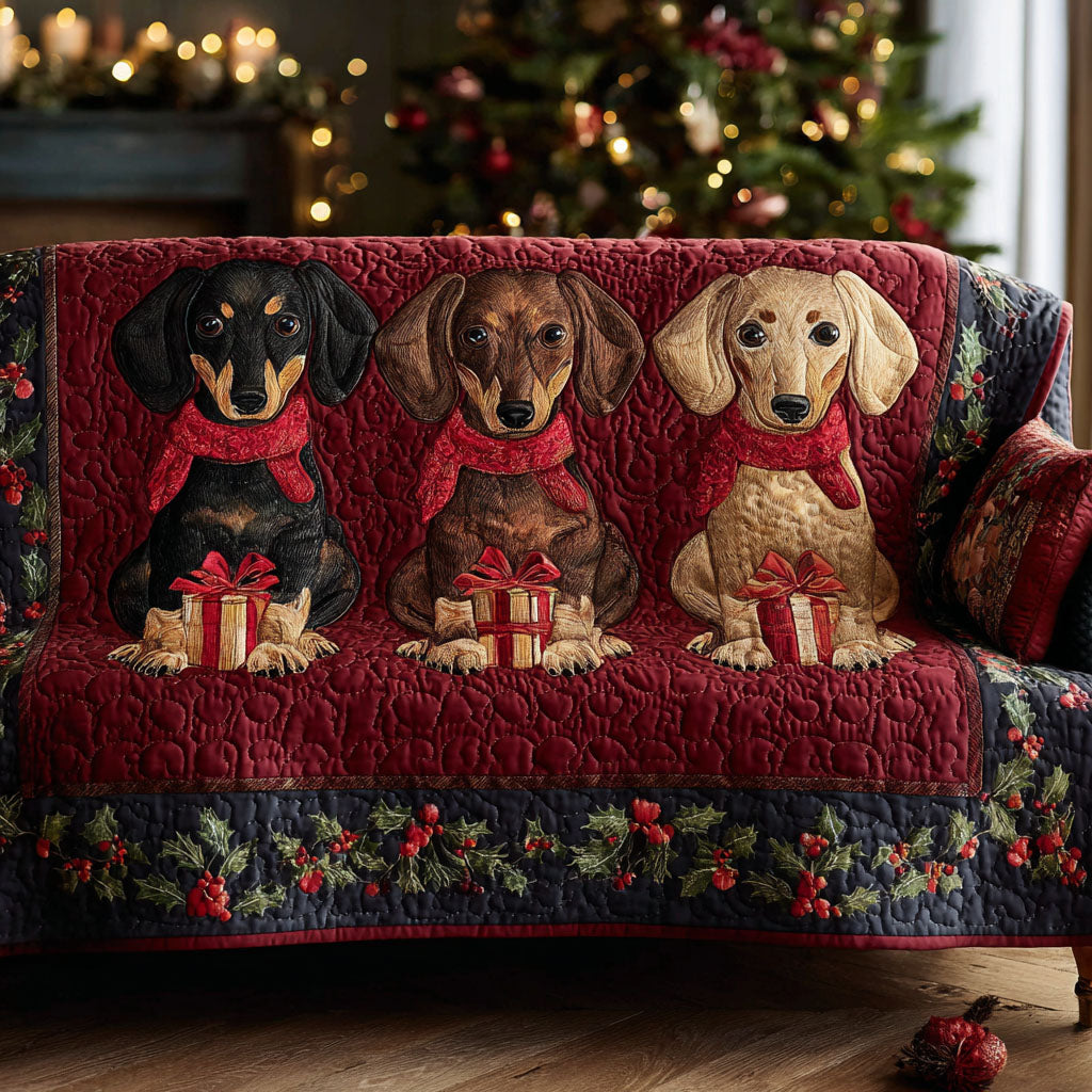 Secret Gift Puppies Quilted Sofa Cover Living Room Winter Decor Sausage Dog Gifts For Him