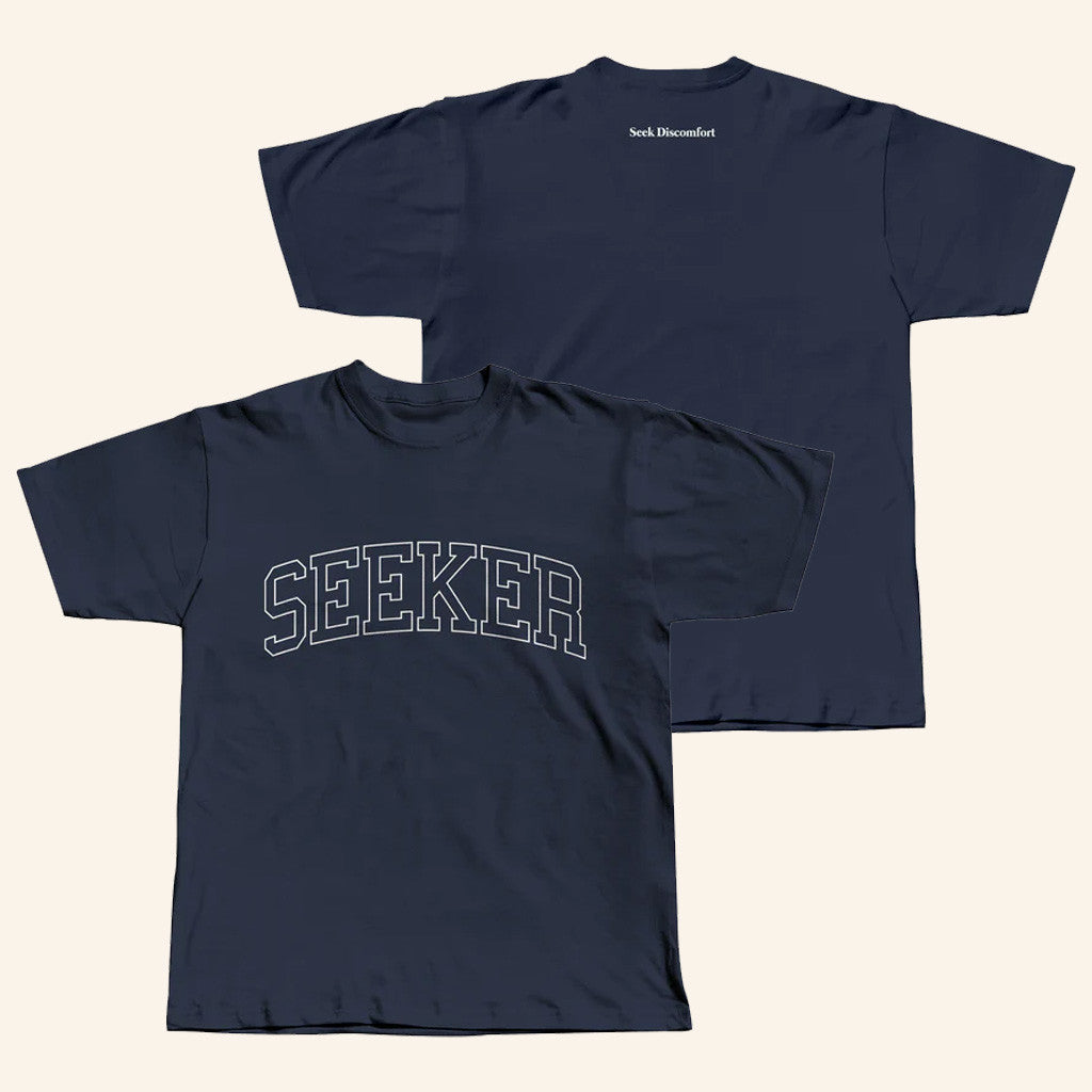 Seek Discomfort Merch Seeker College T-Shirt Navy Best Gifts For Boyfriend Seek Discomfort Merch Seeker College T-Shirt Navy Best Gifts For Boyfriend