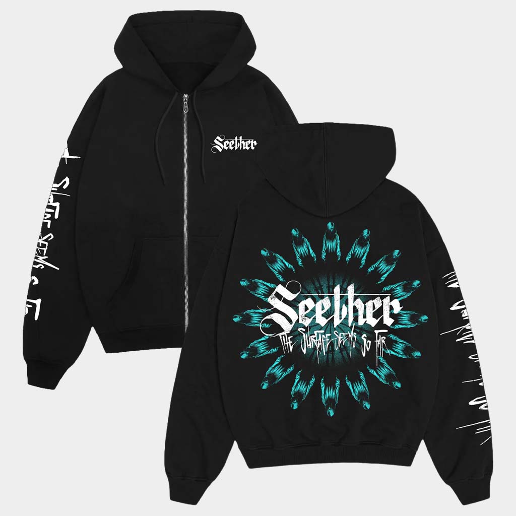 Seether Merch Surface Tour Black Zip Up Hoodie Best Gifts For Rock Band Fans-1