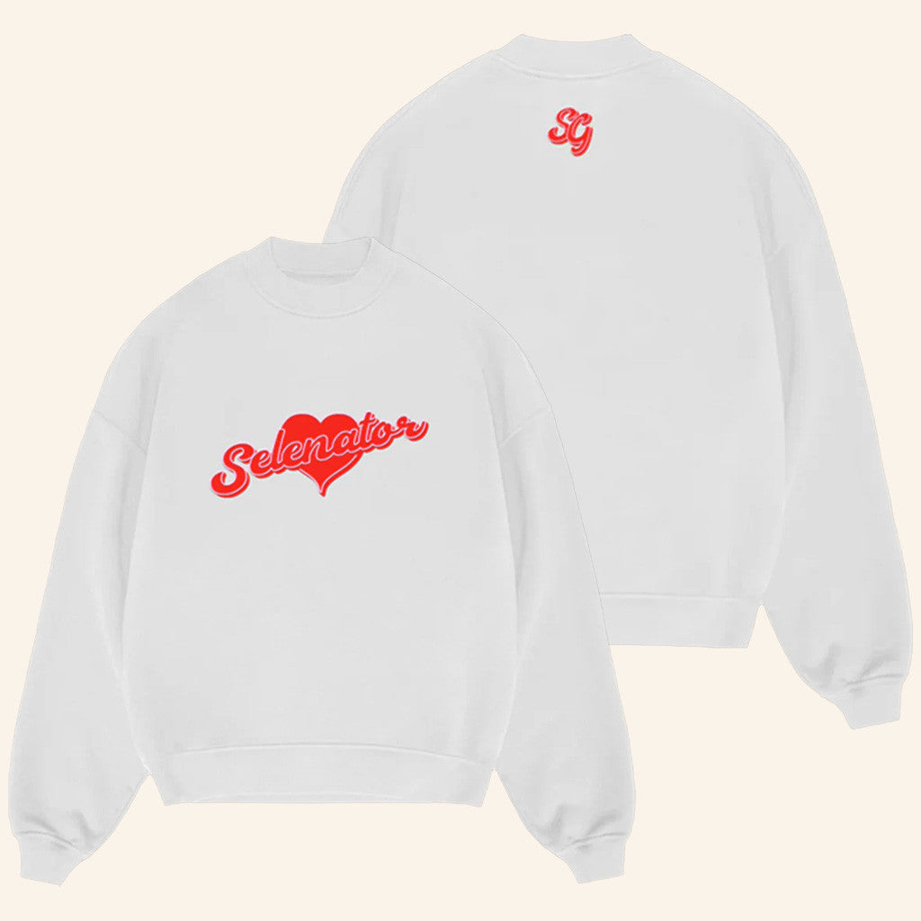 Selena Gomez Merch Selenator White Heart Crewneck Sweatshirt Gifts For Wife Selena Gomez Merch Selenator White Heart Crewneck Sweatshirt Gifts For Wife