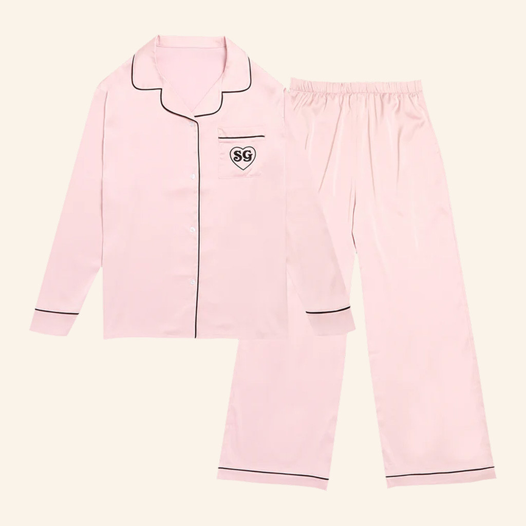 Selena Merch Pink Satin SG Heart Pajama Set Gift Ideas For Wife