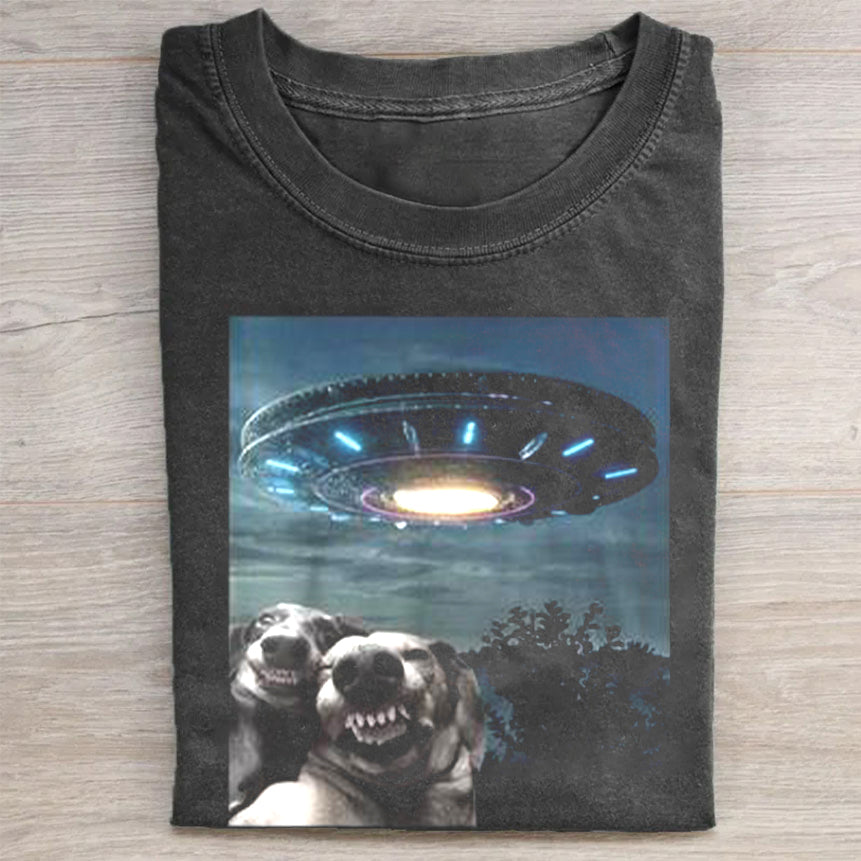 Selfie Dog With Alien UFO Dogs Lover T-Shirt Funny Pet Merch Best Gift For Dog Owners