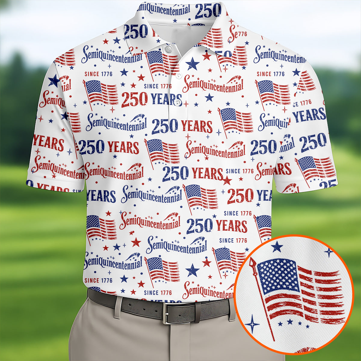 Semiquincentennial 250 Years American Flag Golf Shirt 4th Of July Apparel Patriotic Gifts For Him
