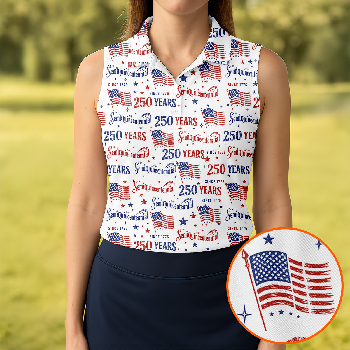 Semiquincentennial 250 Years American Sleeveless Polo Shirt Flag Golf Shirt Gift For Sister