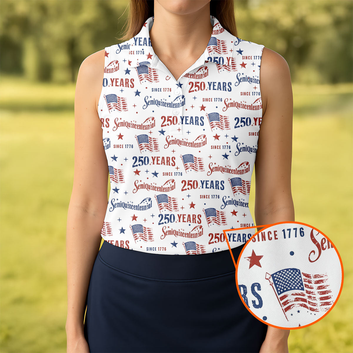Semiquincentennial 250 Years Sleeveless Polo Shirt Women's Patriotic Clothing Gifts For Mother