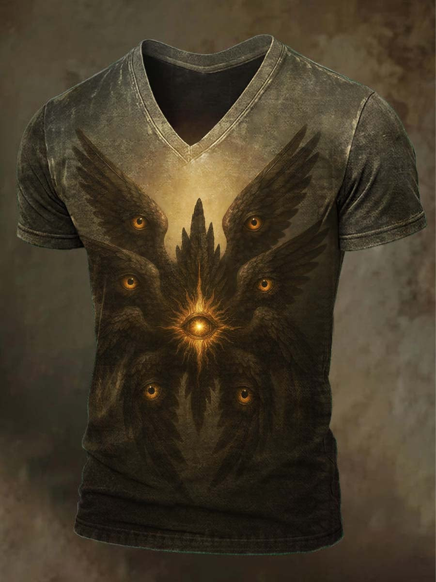 Seraphim Angel V-Neck Shirt Six Wings Angel All-Seeing Eye Tee Halloween Gifts