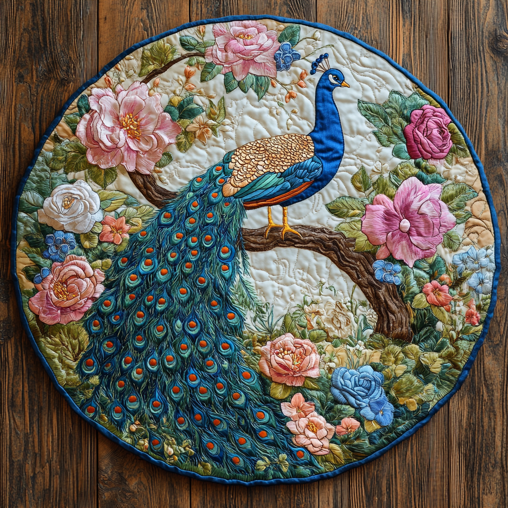 Serenade of the Peacock Quilted Round Mat Unique Front Door Decor Gifts For Son In Law Christmas