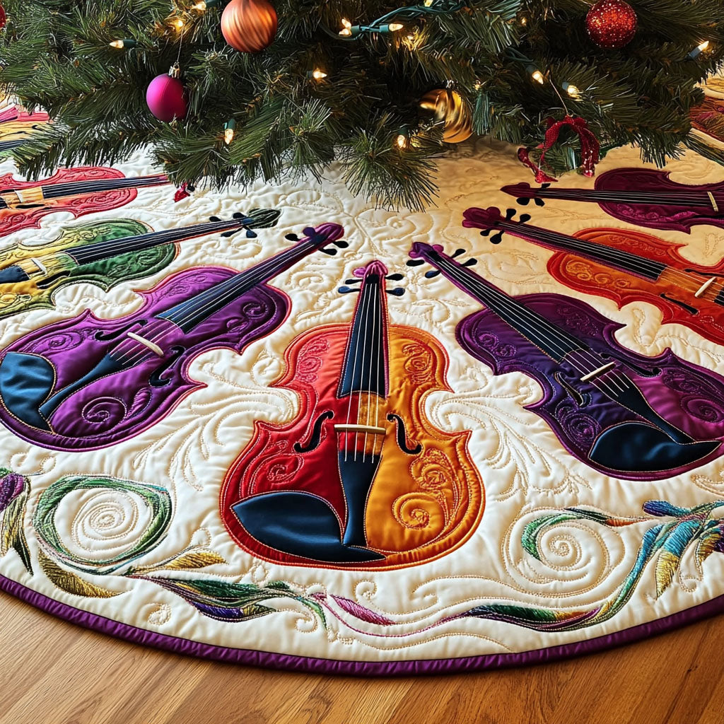 Serenade Strings Quilted Christmas Tree Skirt Lovely Holiday Tree Skirt for Festive Vibes