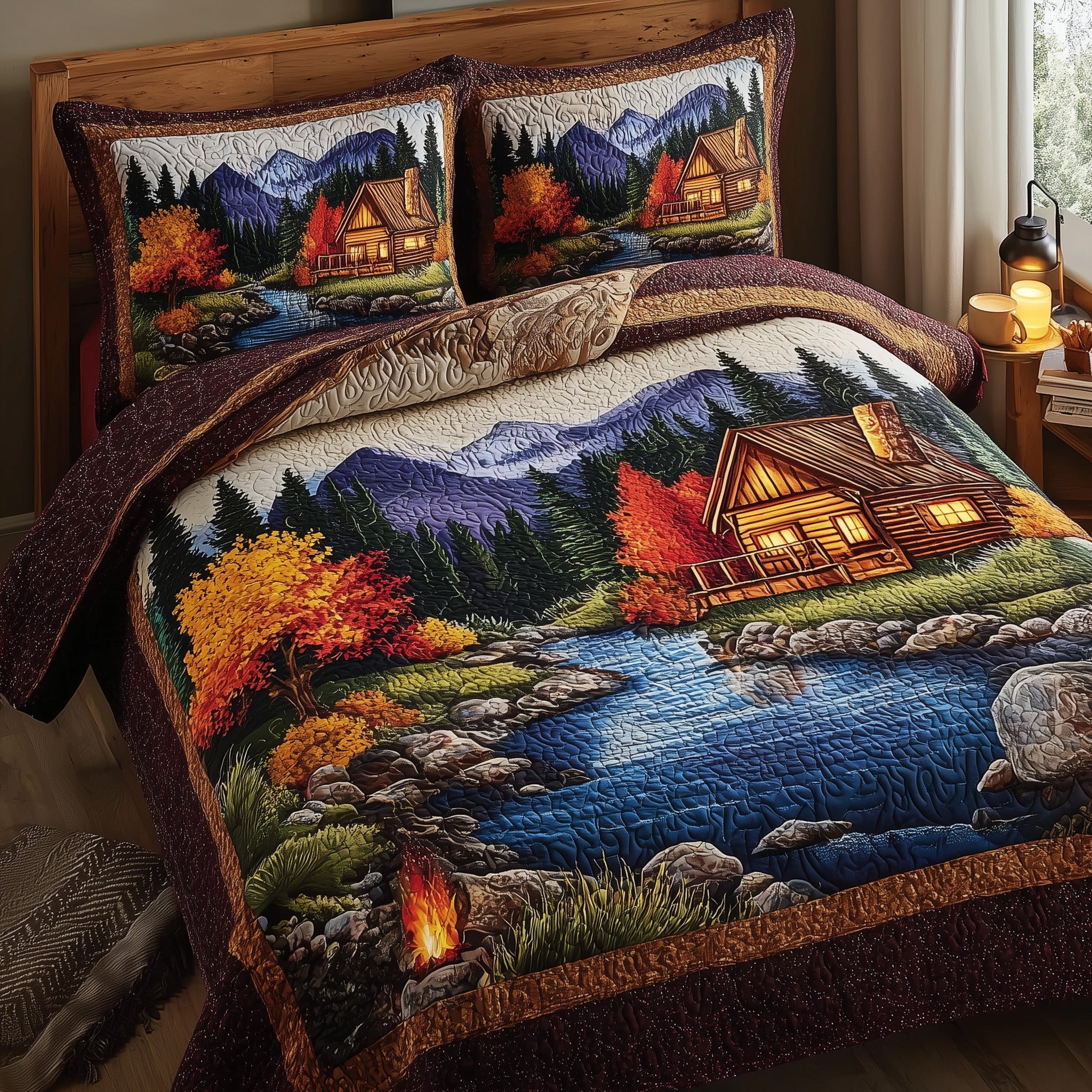 Serene Autumn Bliss Quilted Bedding Set Anniversary Gift