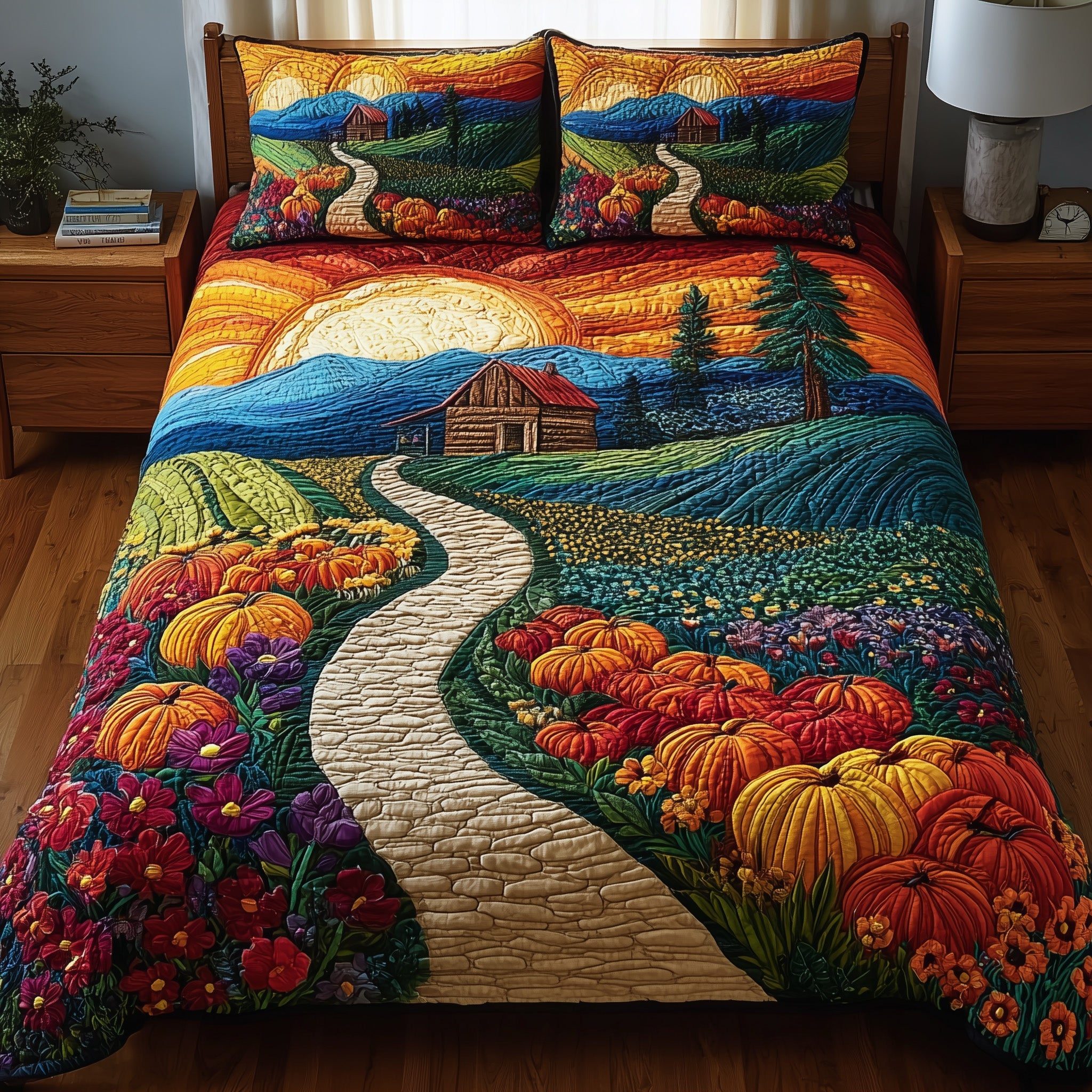 Serene Autumn Bliss Quilted Bedding Set Birthday Gift