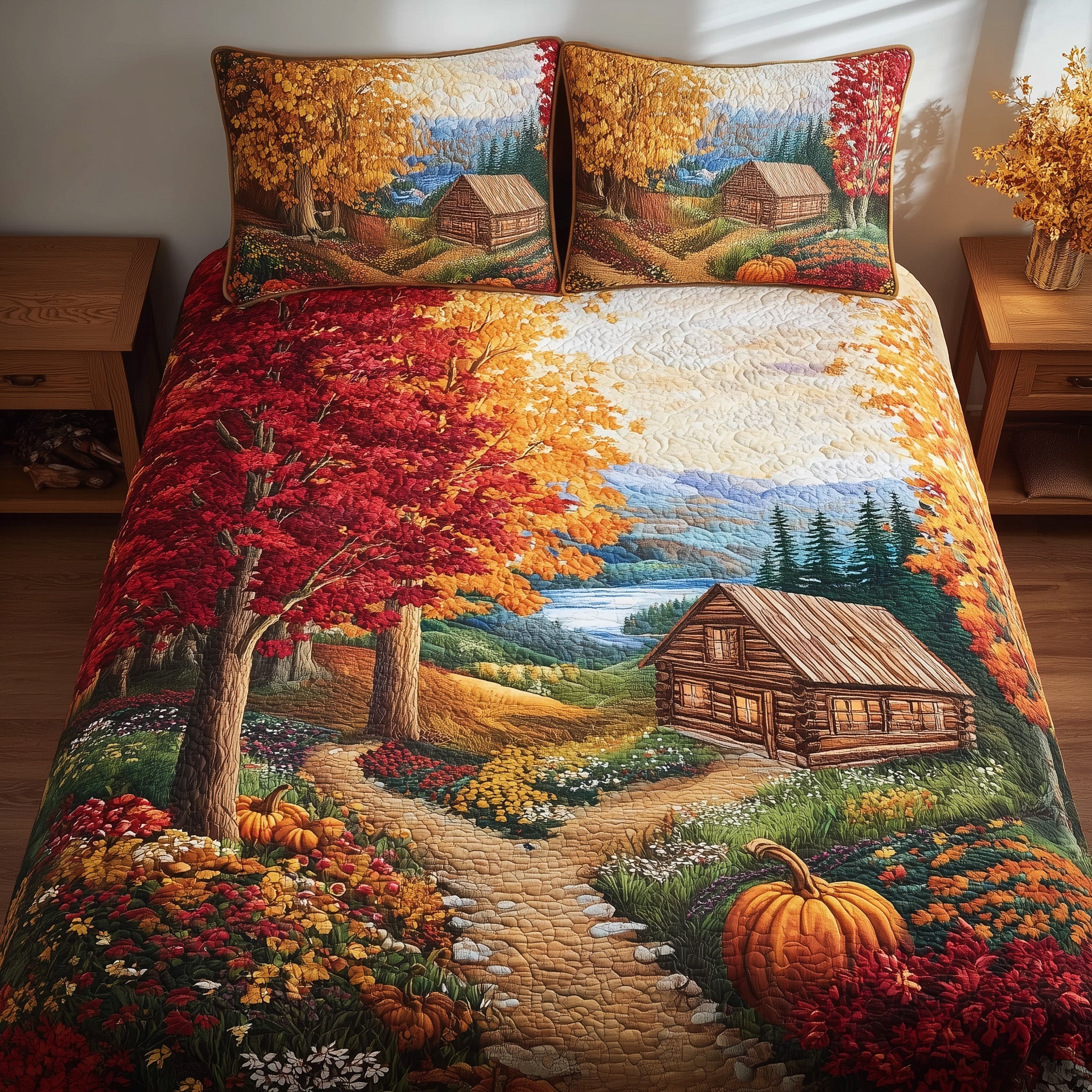 Serene Autumn Bliss Quilted Bedding Set Holiday Gift