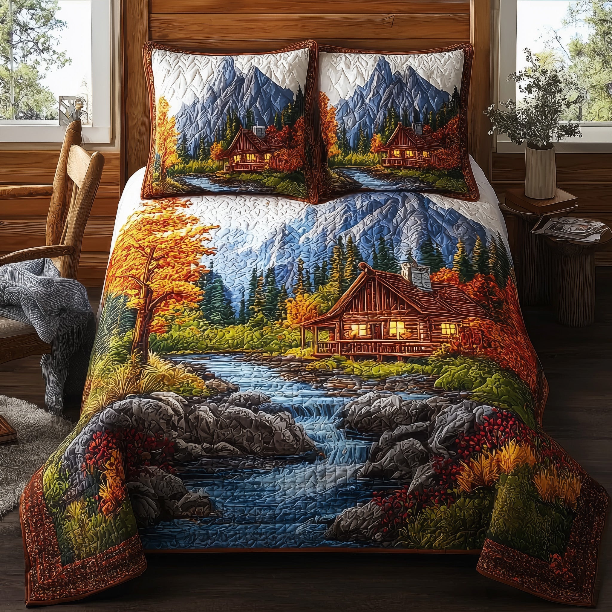 Serene Autumn Bliss Quilted Bedding Set Housewarming Gift