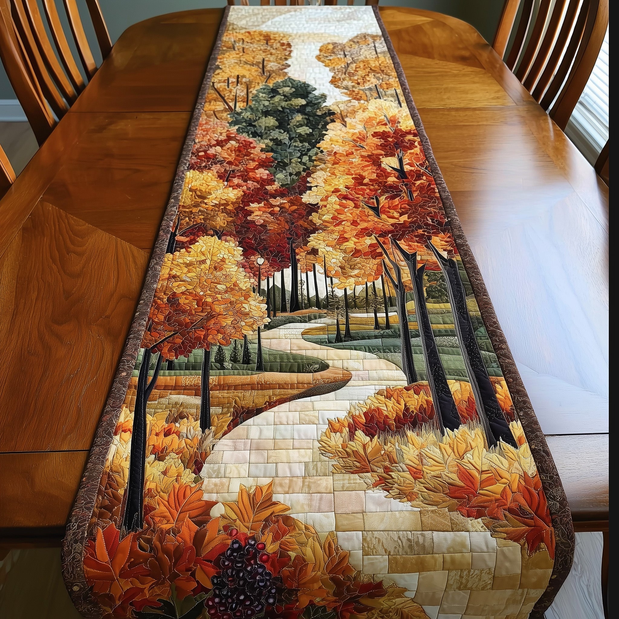 Serene Autumn Quilted Table Runner Christmas Theme Table Runner