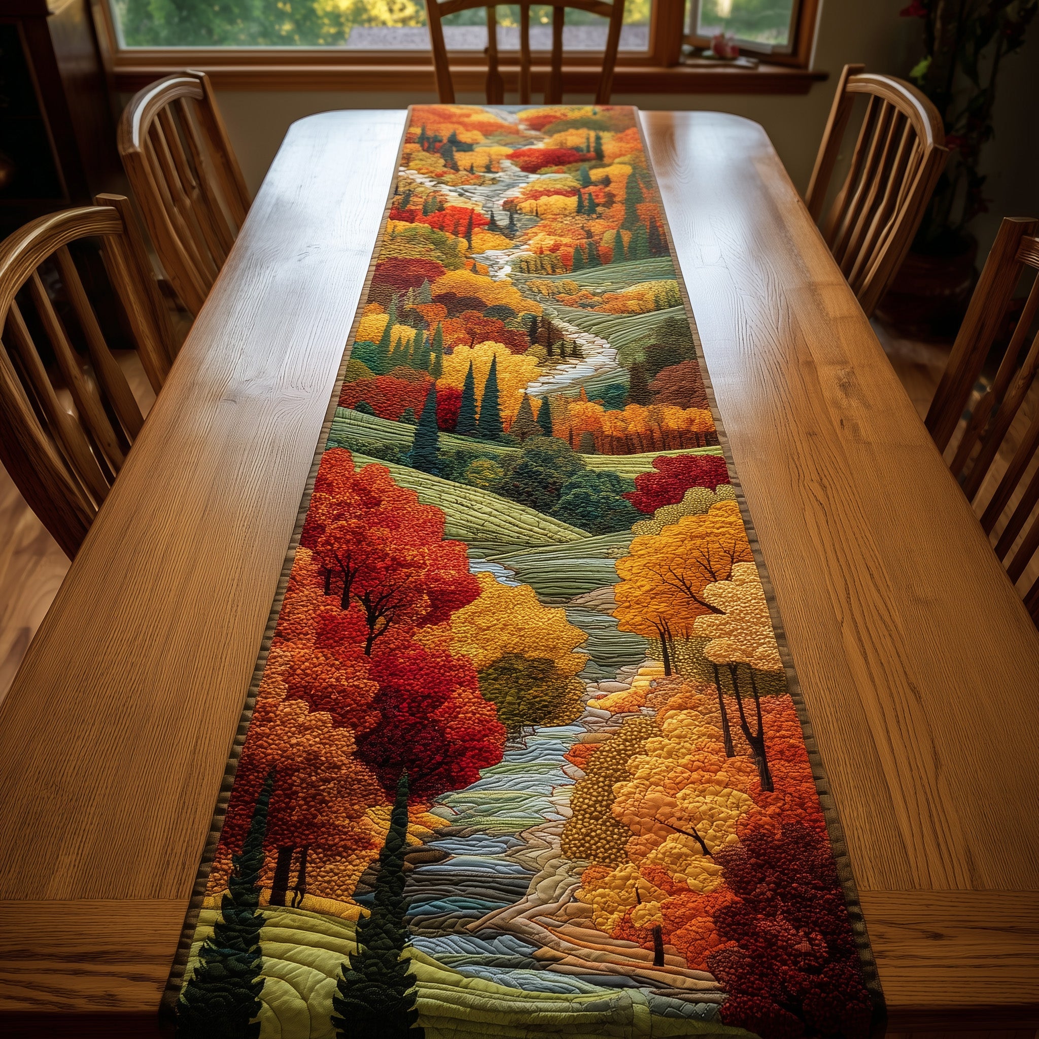 Serene Autumn Quilted Table Runner Cozy Winter Table Runner for Home