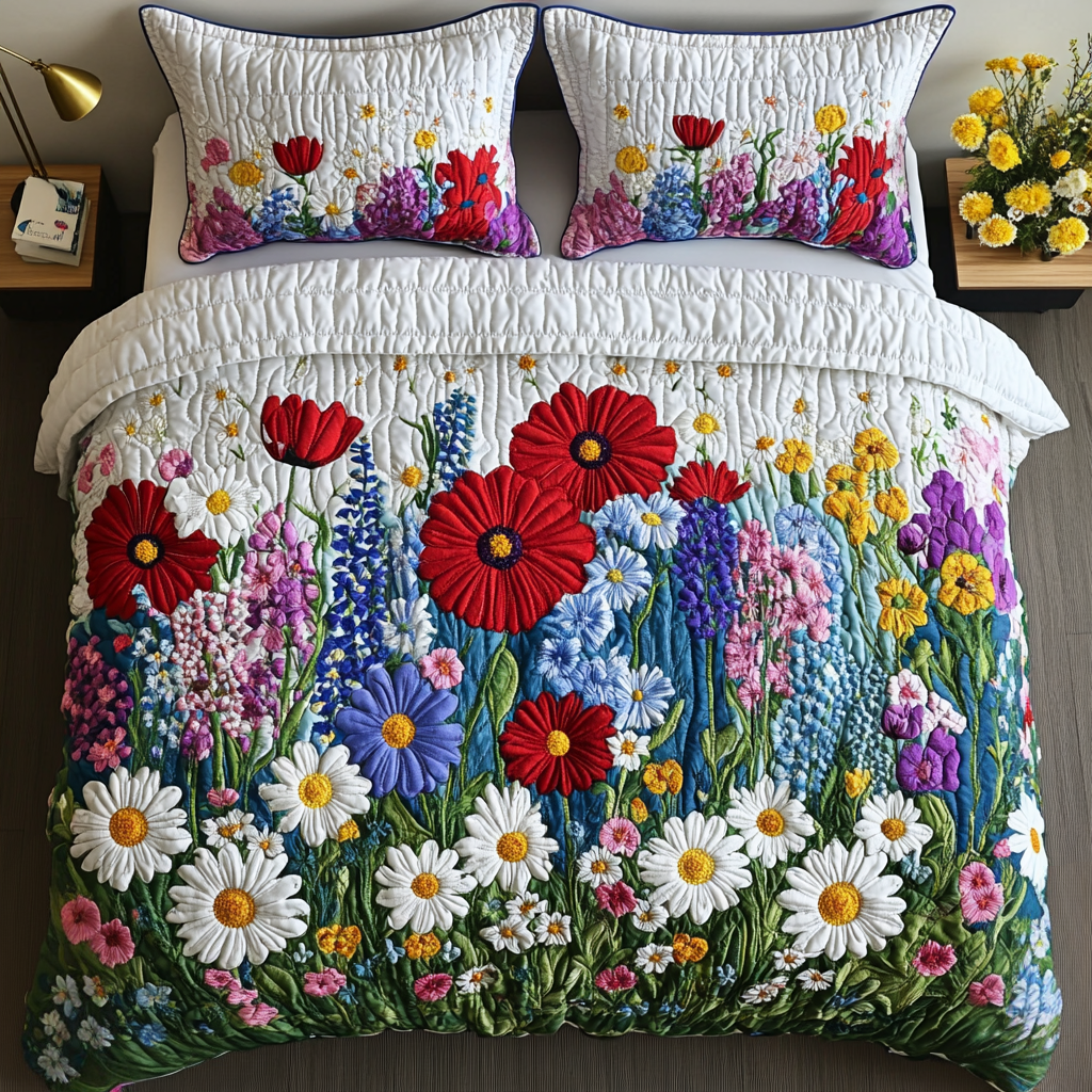 Serene Bloom Quilted Bedding Set Aesthetic Room Decor Gifts For Lavender Lovers