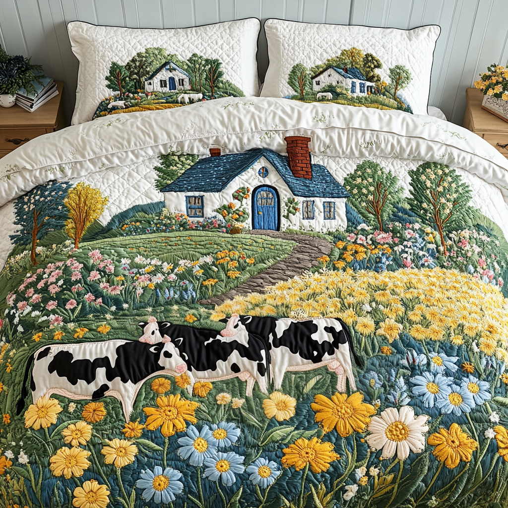 Serene Blooms Quilted Bedding Set Cool Bedroom Decor Cow Related Gifts