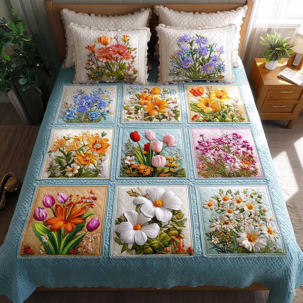 Serene Bouquet Quited Bedding Set Trendy Bedding Set for Bedroom Makeover