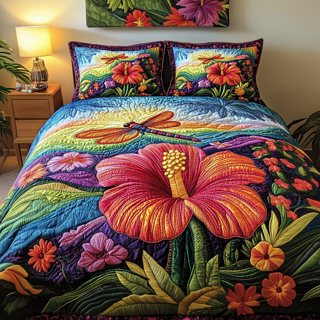 Serene Breeze Quilted Bedding Set Cool Bedroom Decor Great Dragonfly Lover Gift Ideas