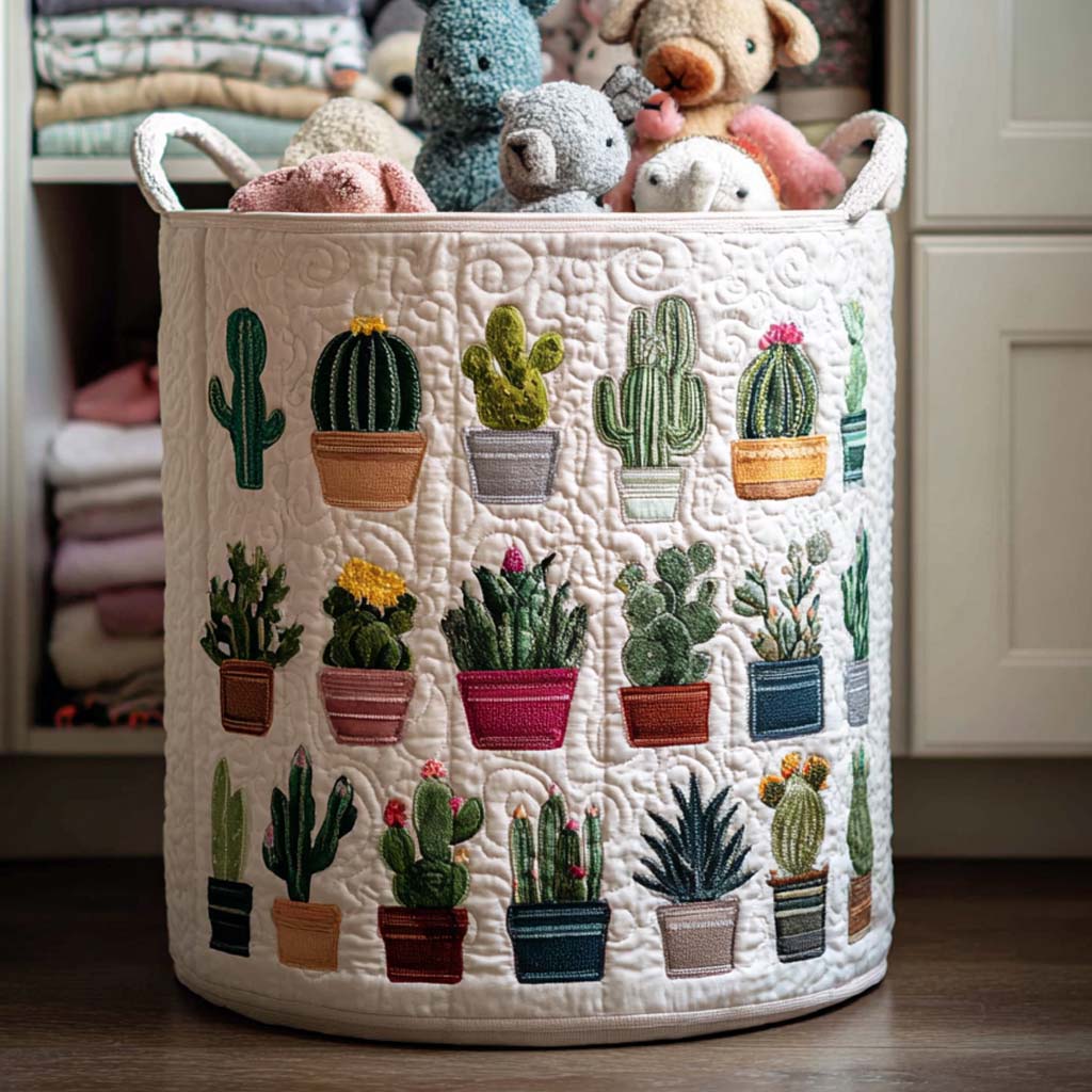 Serene Cactus Quilted Laundry Basket Perfect Quilted Laundry Basket Gift for Family and Friends