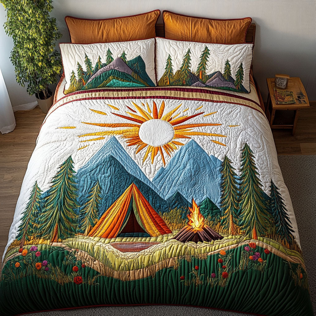 Serene Campfire Quilted Bedding Set Best Comforter Sets Camping Christmas Gifts