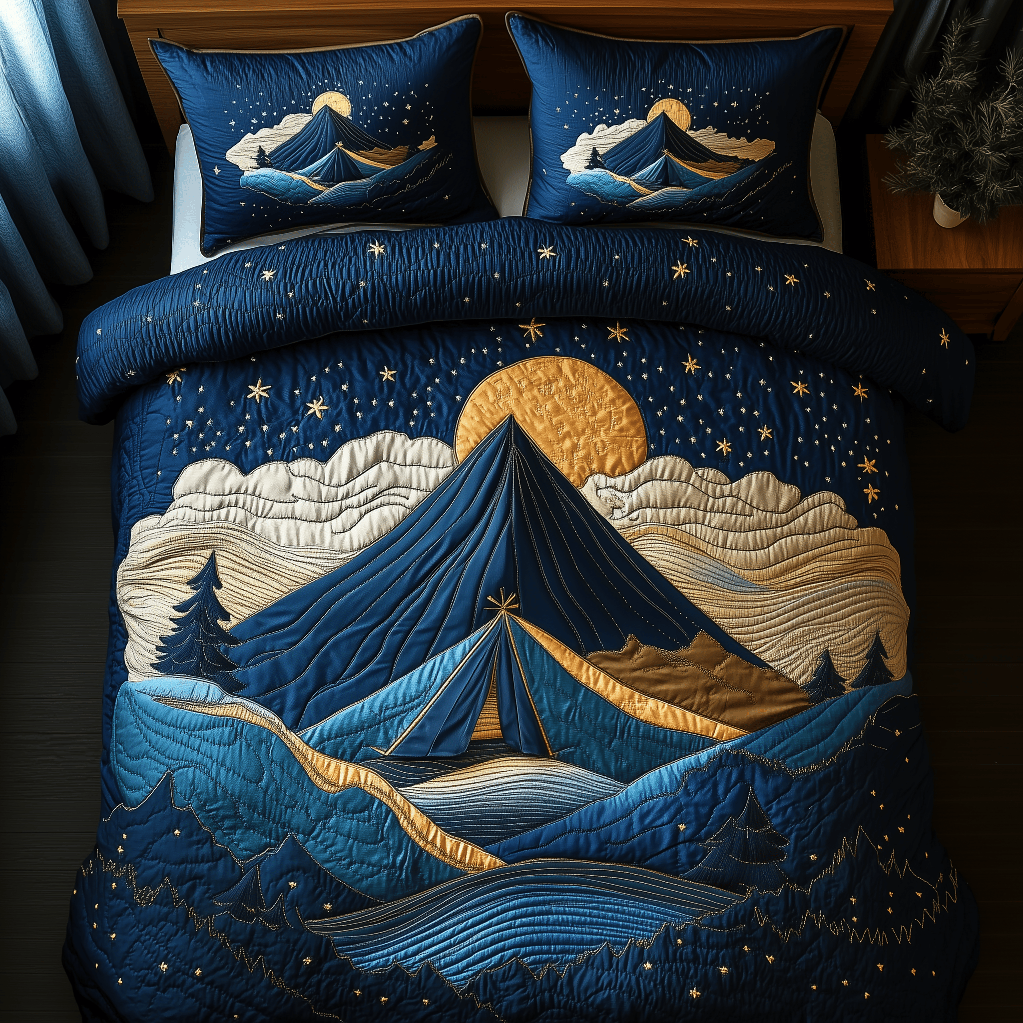 Serene Camping Night Quilted Bedding Set Christmas Bedding Set Gift Experiences For Couples