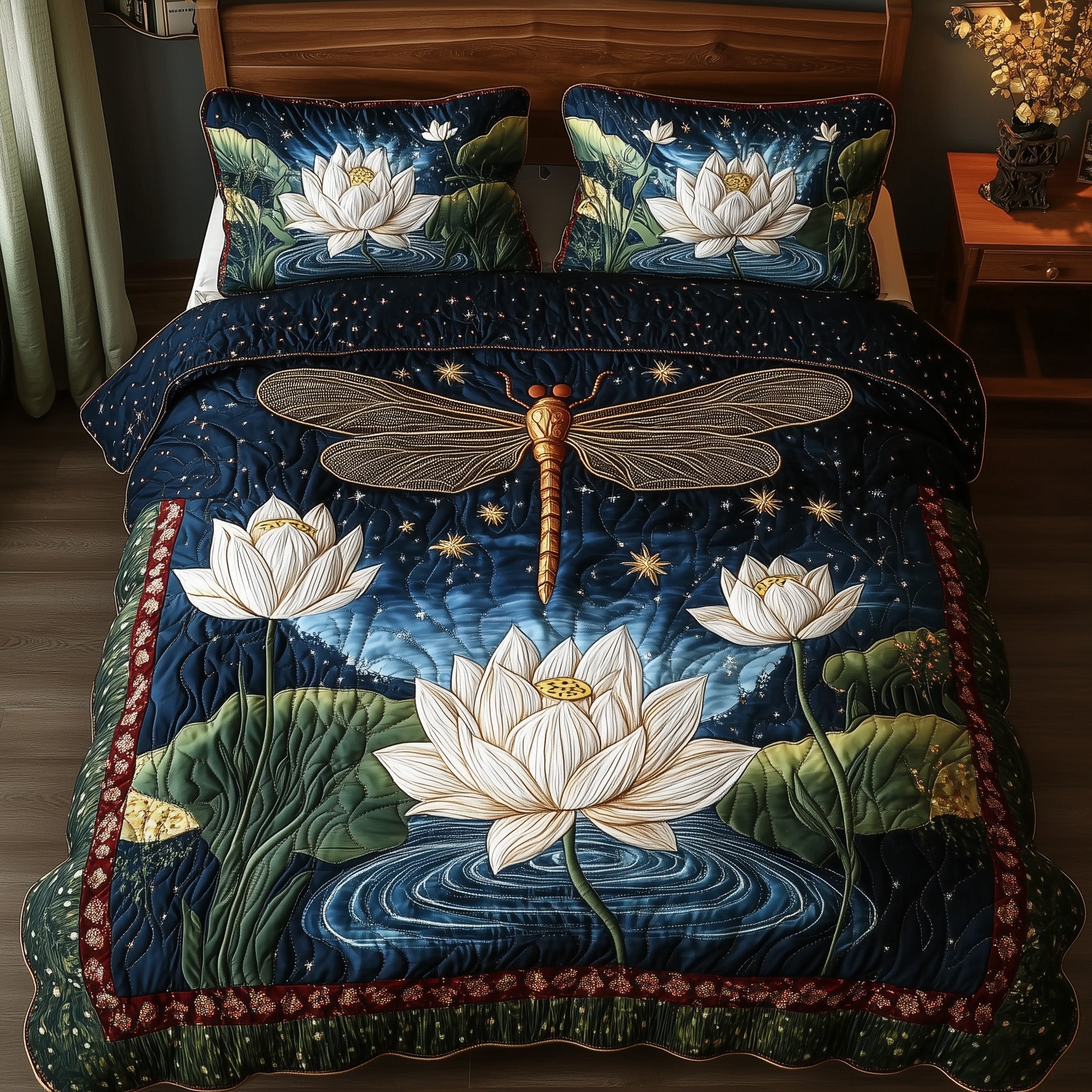 Serene Dragonfly Quilted Bedding Set Duvet Cover Bedspread Dragonfly Gift Items