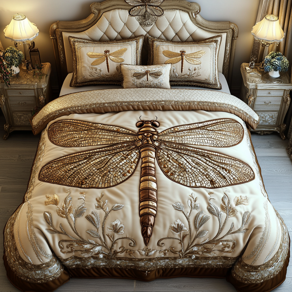 Serene Dragonfly Quilted Bedding Set Unique Bed Sheet Set Unusual Dragonfly Gifts
