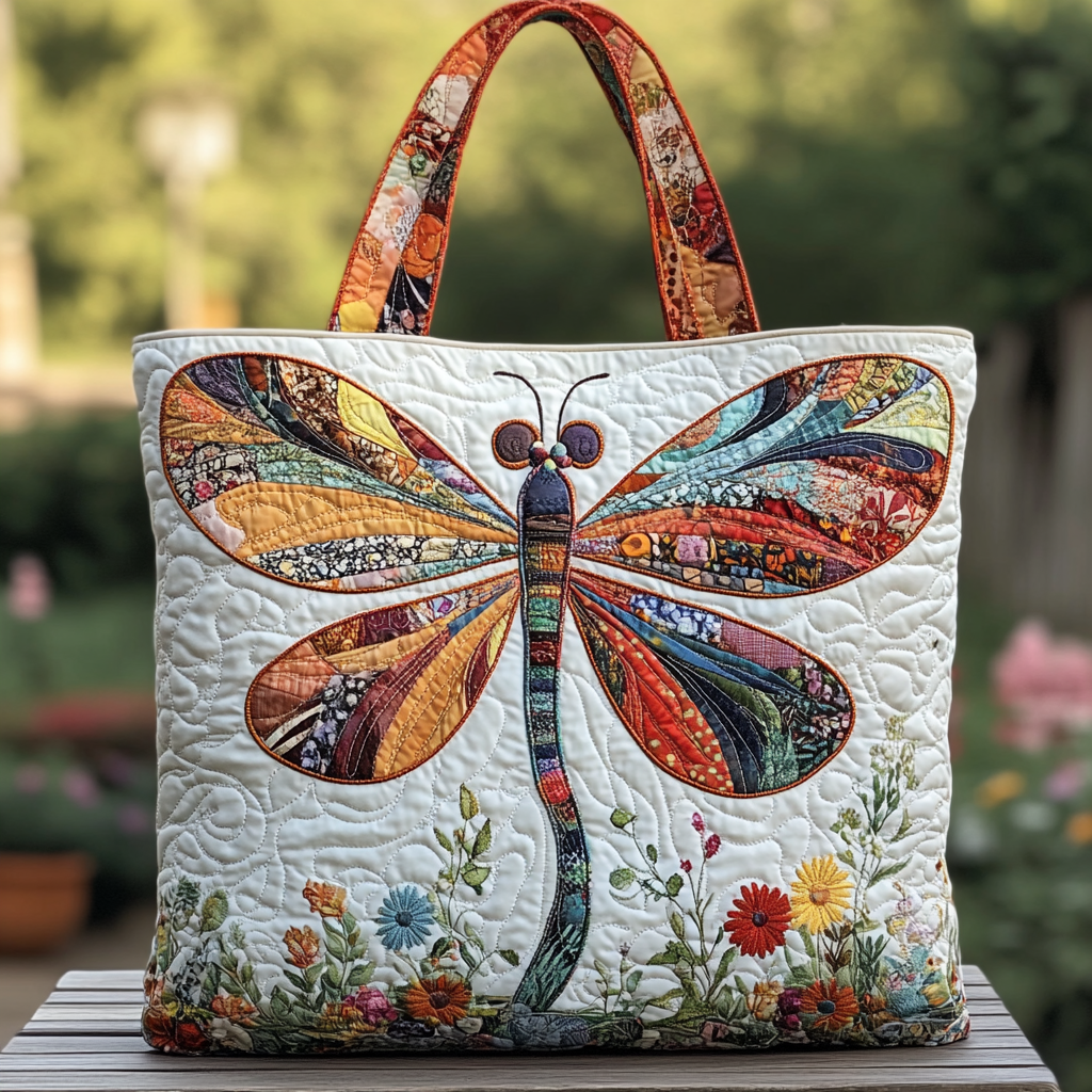 Serene Dragonfly Quilted Tote Bag Gift For Someone Who Loves Dragonflies