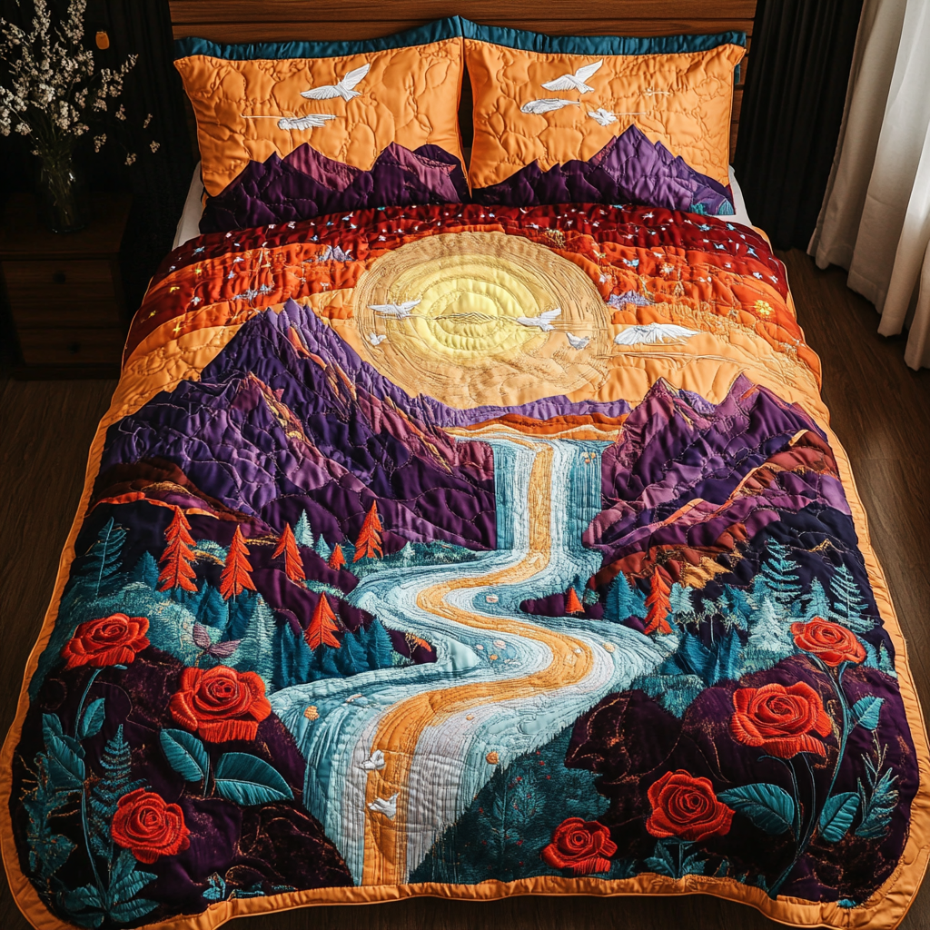 Serene Falls Quilted Bedding Set Bed Decor Gift Ideas For Nature Lovers
