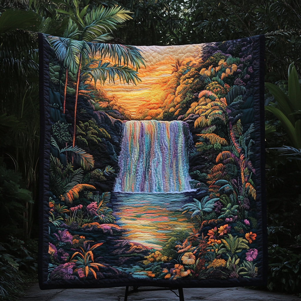 Serene Falls Quilted Blanket Bedroom Xmas Decor Gifts For Someone Who Loves Nature