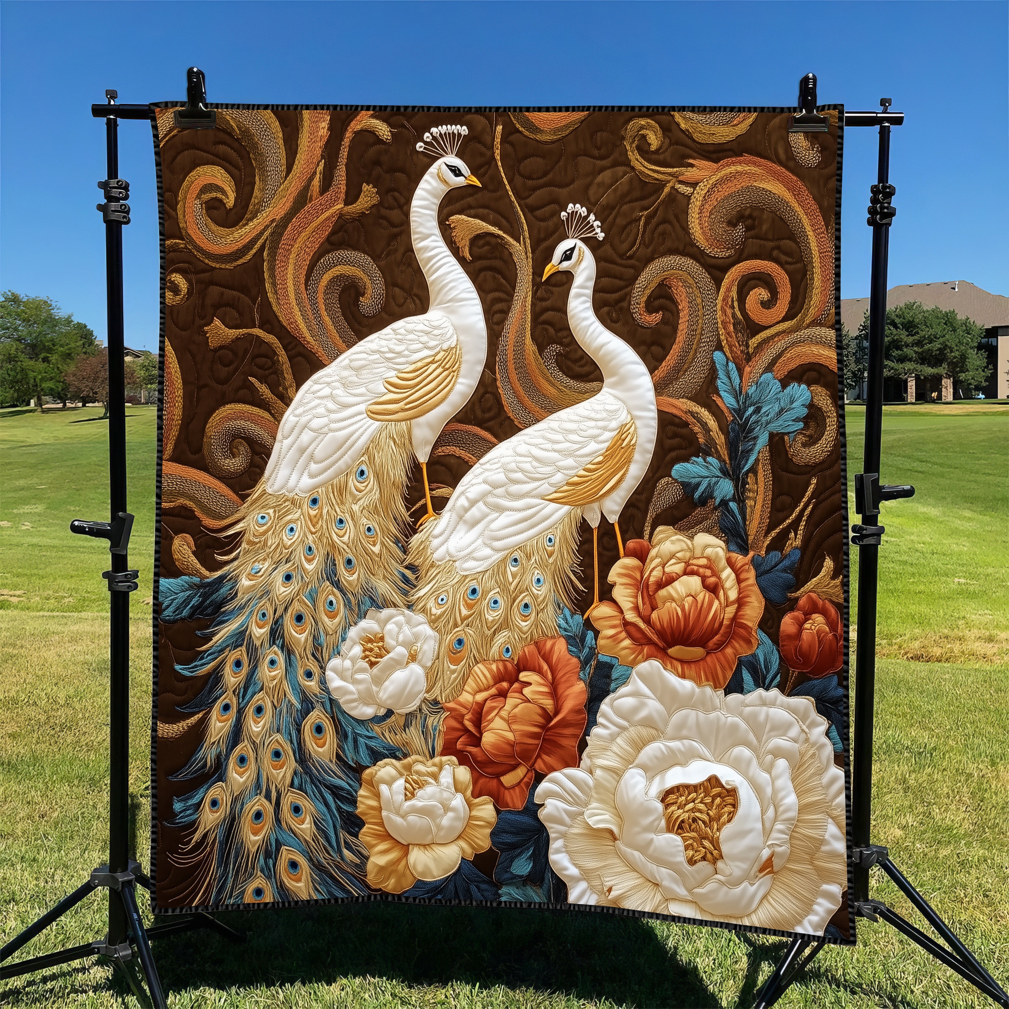Serene Feathers Quilted Blanket Merchandise Throw BlanketGifts For Peacock Lover